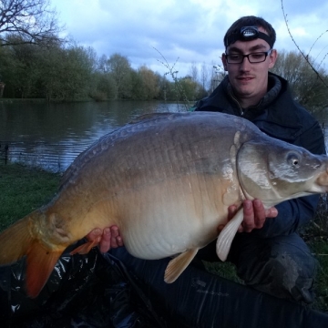 Carp (34lbs 4oz ) caught by Hugh with Tim's carp at  France.