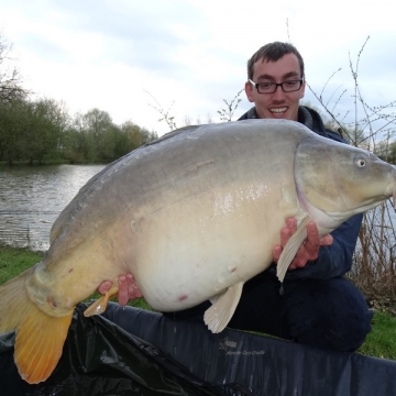 Carp (46lbs 4oz ) caught by Hugh with Tim's carp at  France.